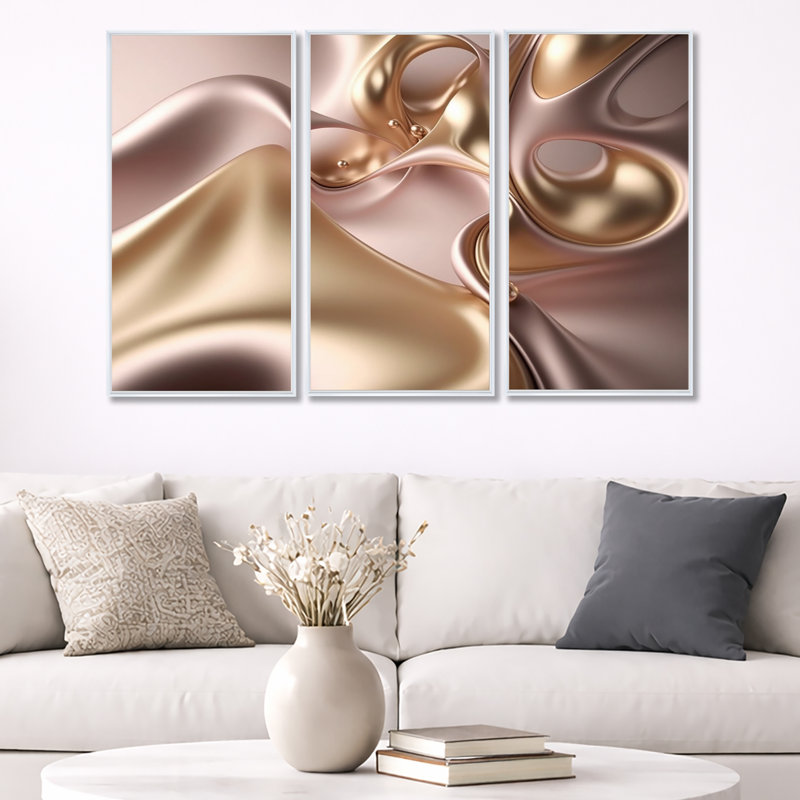 Subtile sophistication en rose exquis et doré - reproduction d'art sur toile 3 pièces, H 28 po x l 36 po