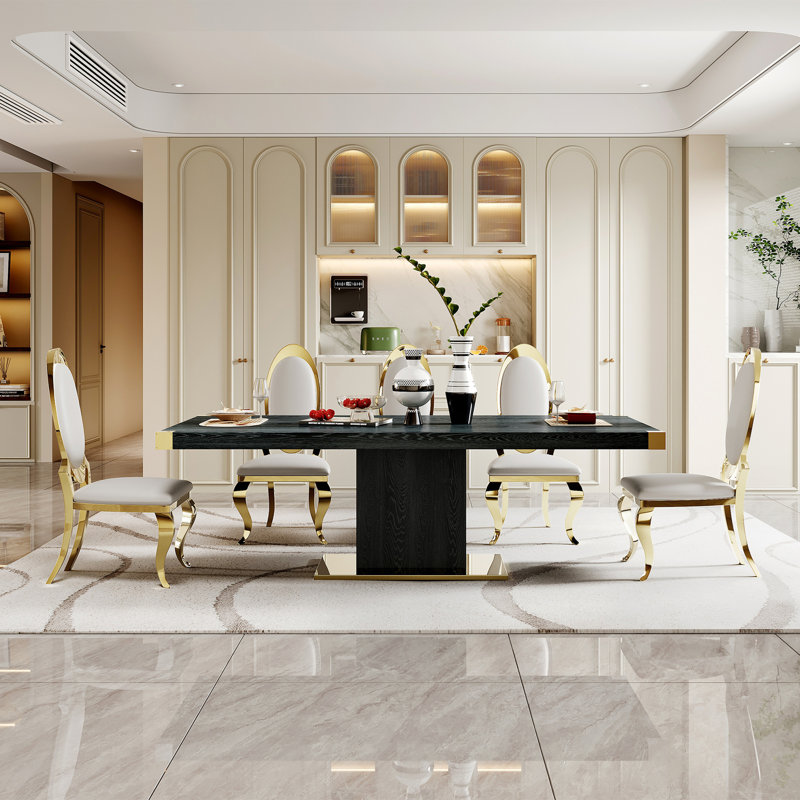 MDF Top Dining Table with Gold Finish Corner, Black