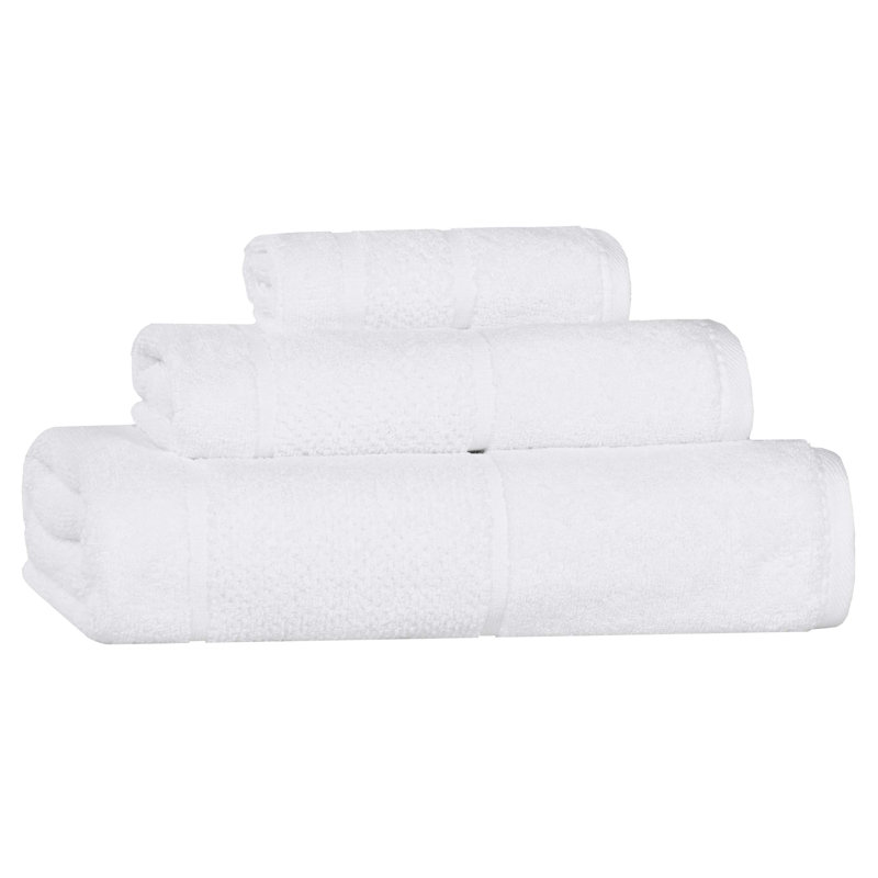 Mile Smart Twist Viscose Cotton Blend Medium Weight Solid Thick Border Towel Set, White
