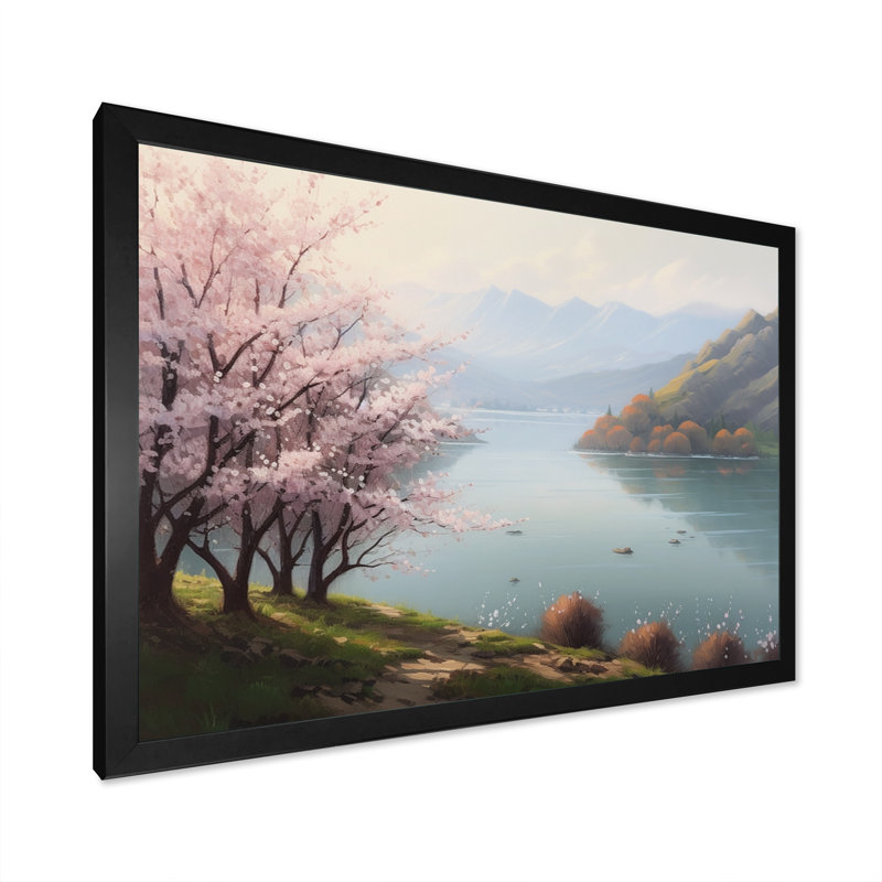«Kerolos Cherry Blossom Trees» par The Water V sur toile, H 24 po x l 32 po x P 1 po, Cadre photo noir