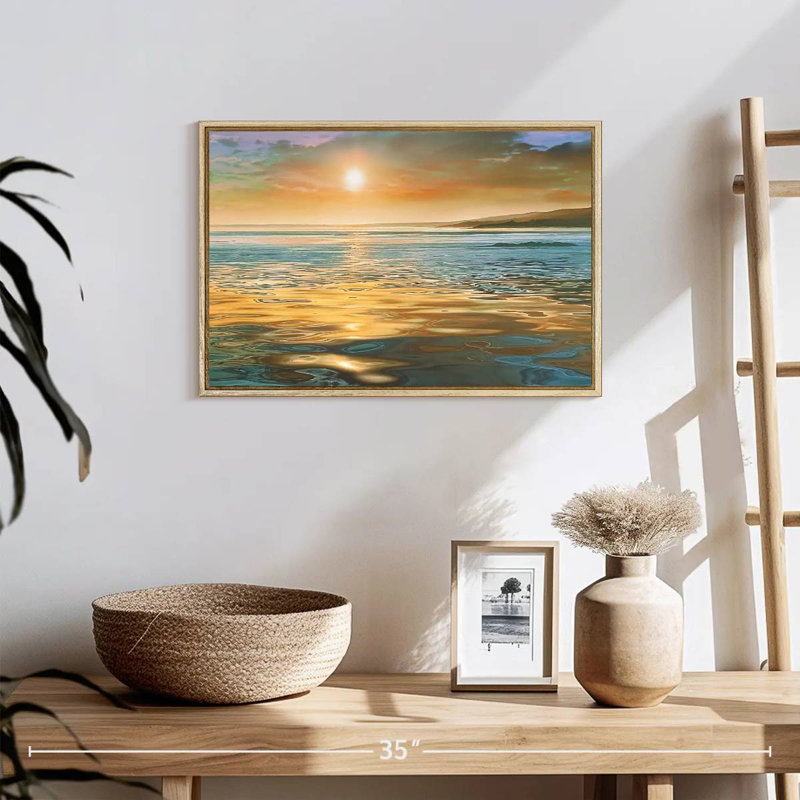 Calme du soir océan, 19 po x 13 po, Cadre flottant en bois naturel