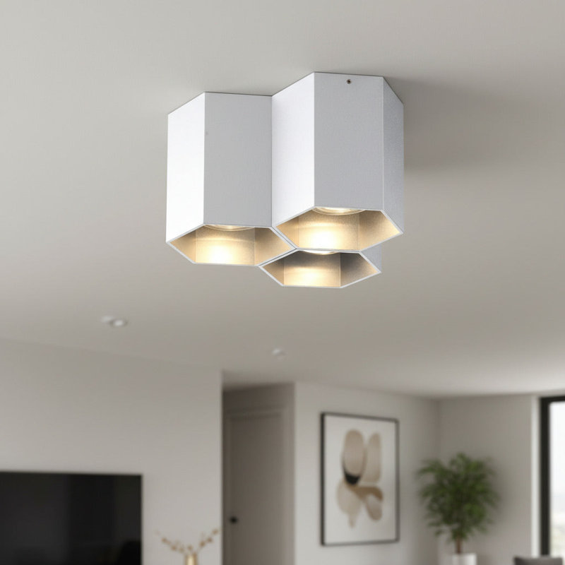 UltraBeam 15 Watt LED Dimmable Hexagonal Surface Mounted Ceiling Spotlights, Silver