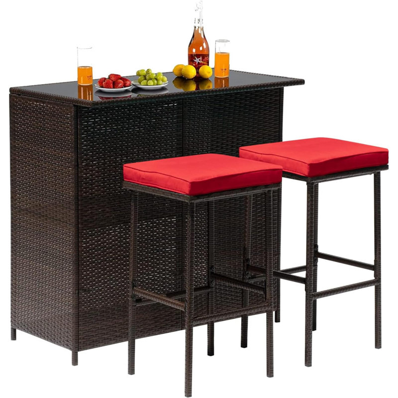 Bar Set with Stools, Red