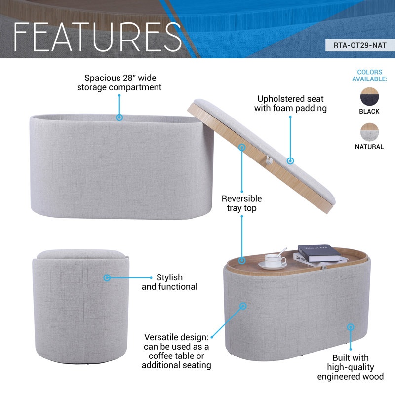 Latitude Run® Storage Ottoman with Reversible Tray Top, Natural