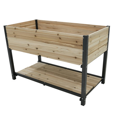 Solid Wood Planter With Iron Brackets - Resists Warping And Bending For Gardens 45" Iron Backyard Feet Enhances Aesthetics Functionality