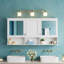 Armoire de salle de bain murale à miroir avec tablettes ouvertes, tablette réglable et rangement caché