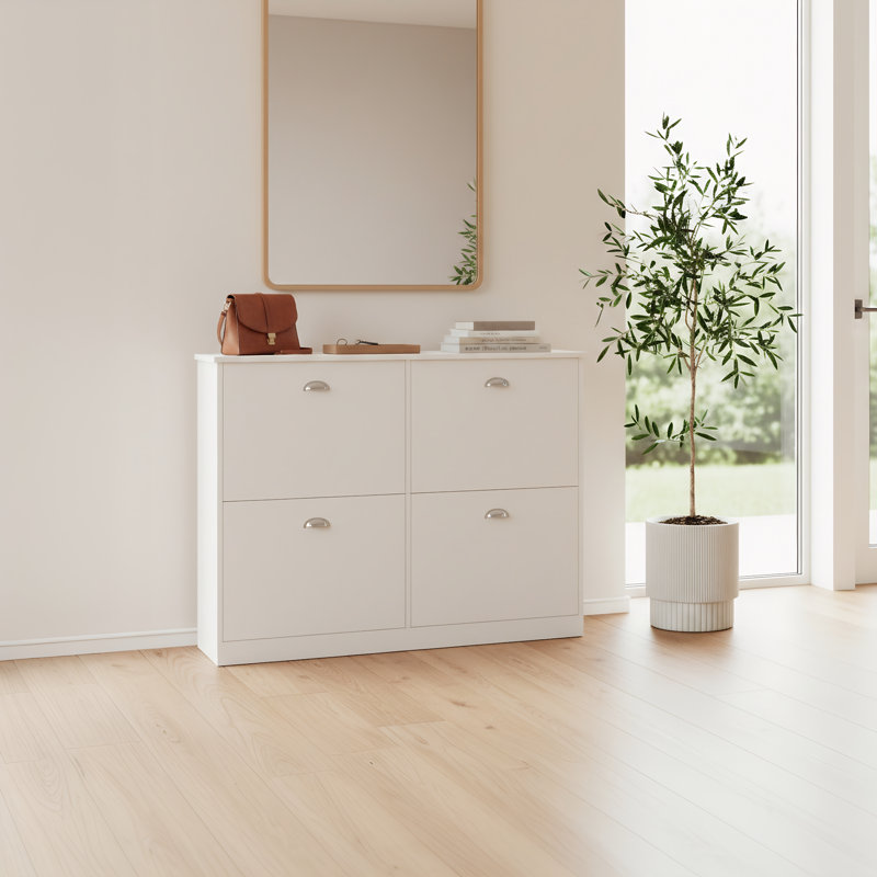 Slim Narrow Shoe Storage Cabinet with 4 Drawers, White