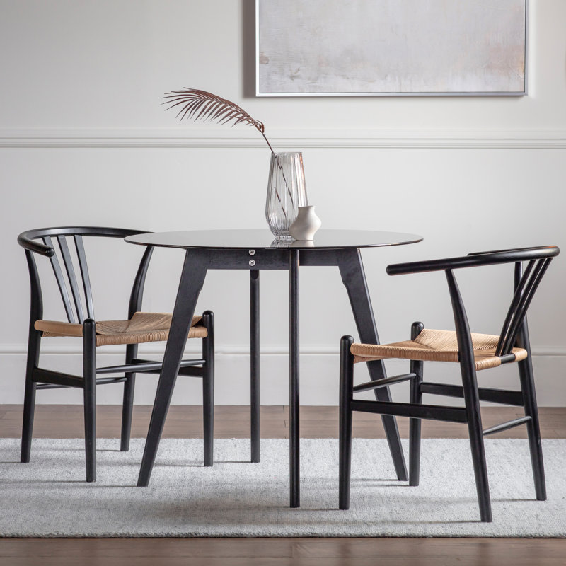 Saylorsburg Round Glass Top Solid Wood Base Dining Table