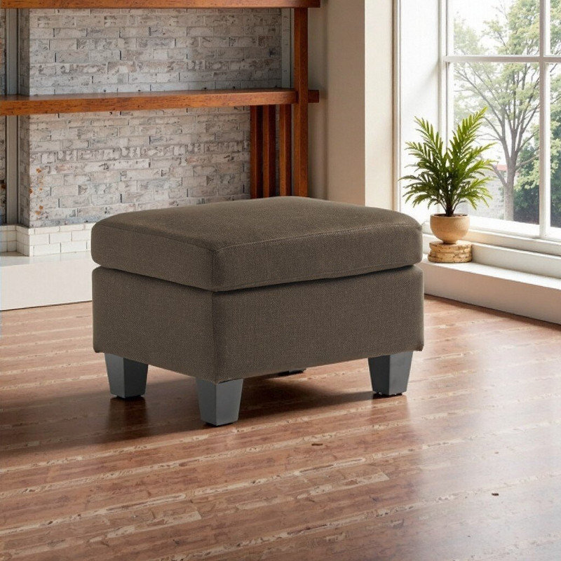 Upholstered Ottoman with Birch Wood Legs, Chocolate
