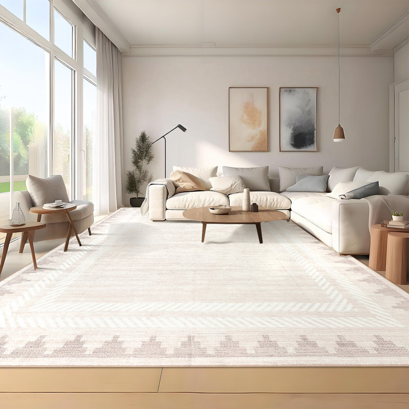 Modern Geometric Machine Washable Rug with Non Slip TPR Backing, Low Pile Non Shedding Floor Covering, Soft Thin Foldable Mat for Living Room Bedroom Nursery