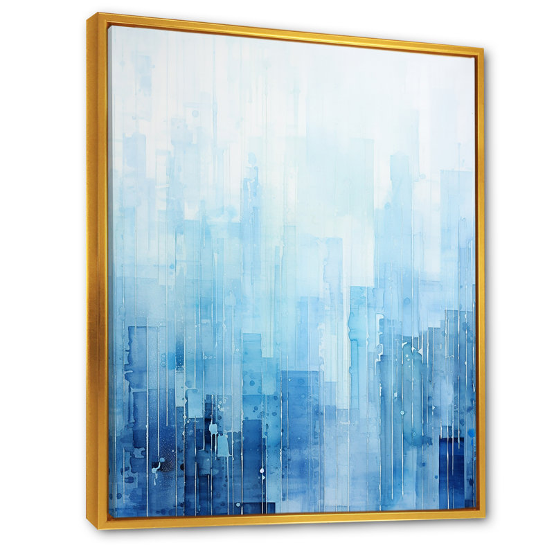 Azure Ascent Skycrapers Harmony - Skyscrapers Wall Art Living Room, Cadre flottant doré, H 20 po x l 12 po x P 1 po