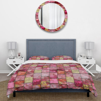 Ensemble de housse de couette Glam Pink Gold Midcentury Mosaic Tiles III - Midcentury