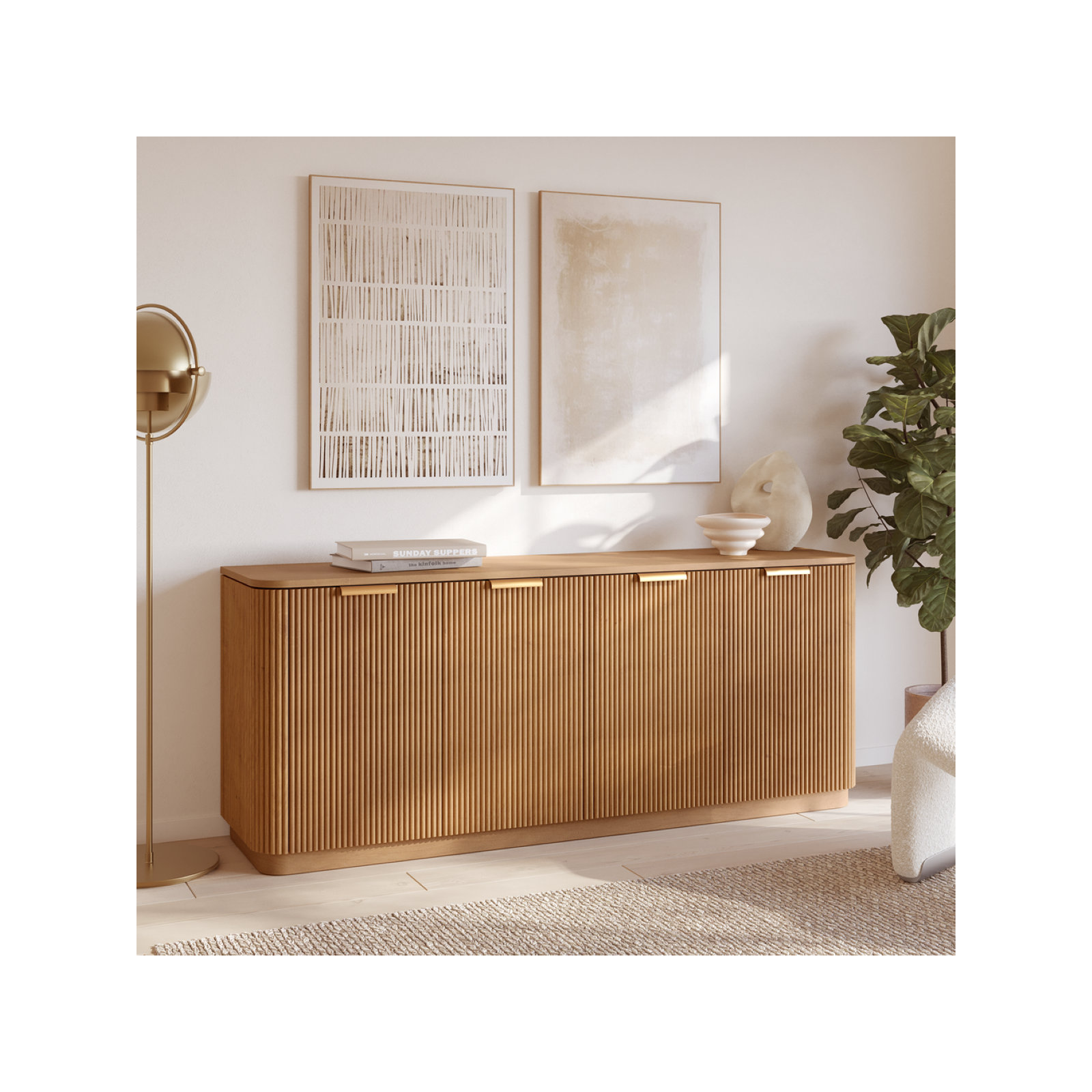Nova 73.5" Sideboard,  Reeded Birch