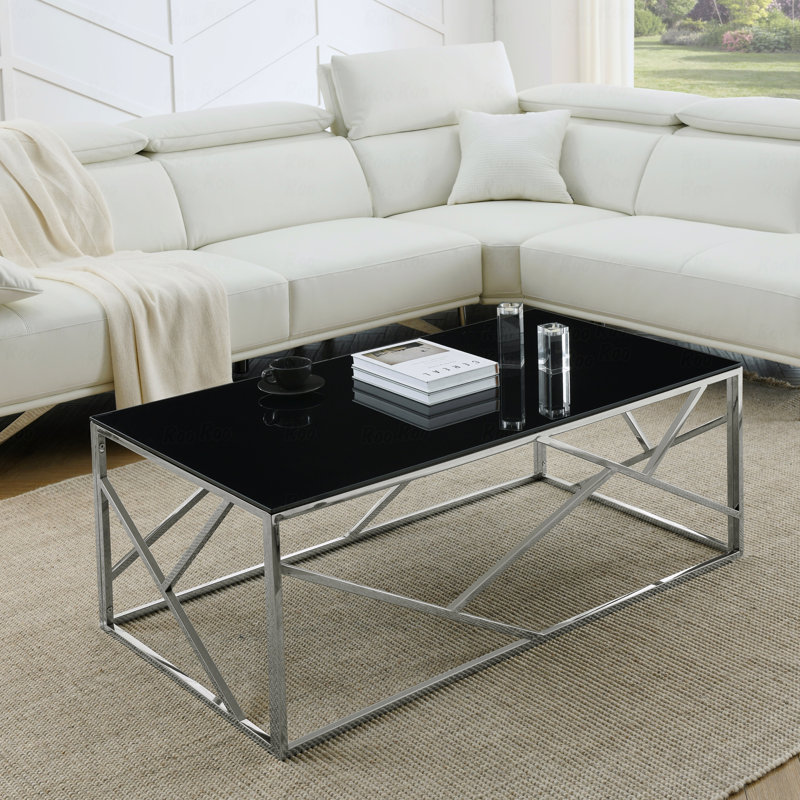 Table basse moderne moderne, plateau d'appoint en verre trempé, Chrome chrome