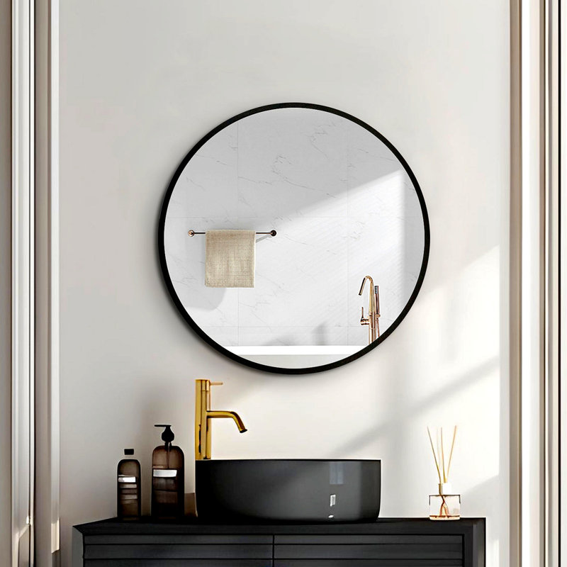 Armoire à pharmacie murale 24 po x 24 po avec miroir et cadre mural en métal noir