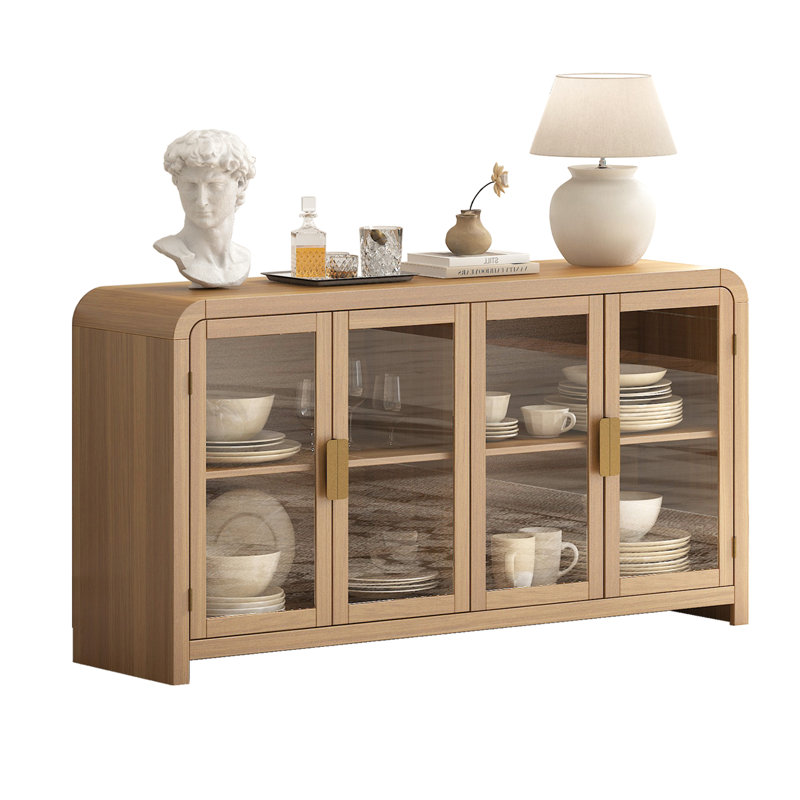 Buffet et buffet de style bohème 60 po avec 4 portes vitrées Cevat, Jaune