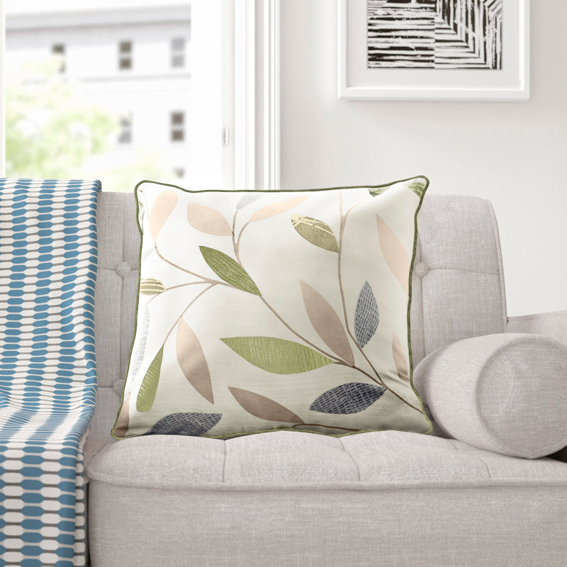 Floral Square Throw Cushion With Filling, Green