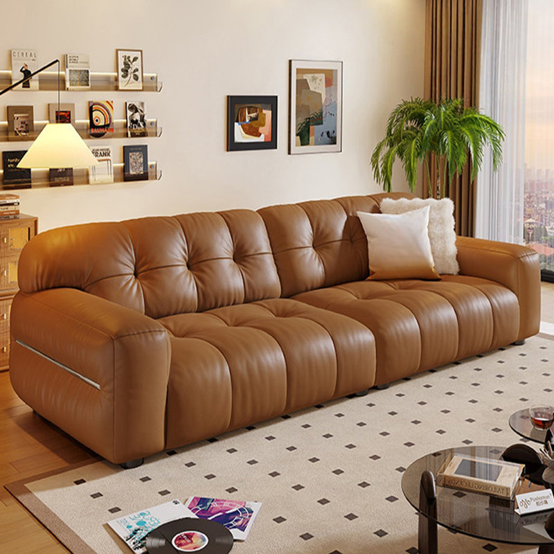  Coussin modulaire en cuir véritable, H 33,86 po x l 90,55 po x P 37,4 po, Brun