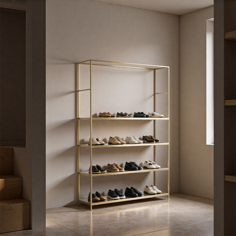 Présentoir en fer doré, (4 Shelves) 61.02"H x 39.37"W x 11.81"D