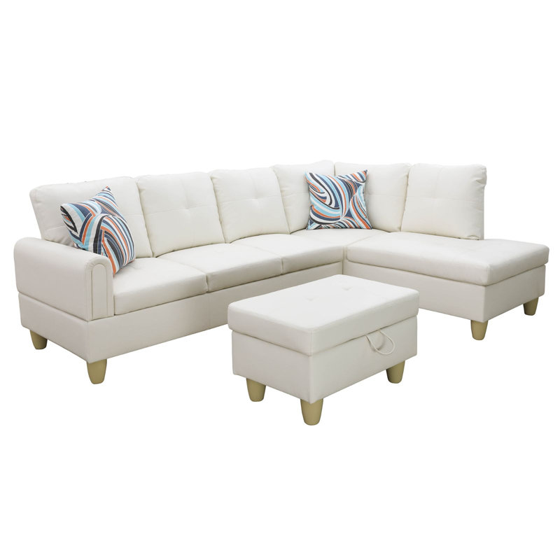 Ensemble de canapé modulaire en tissu brun foncé avec repose-pieds 3 pièces, Flanelle grise, Accoudoir à droite (vu de face)