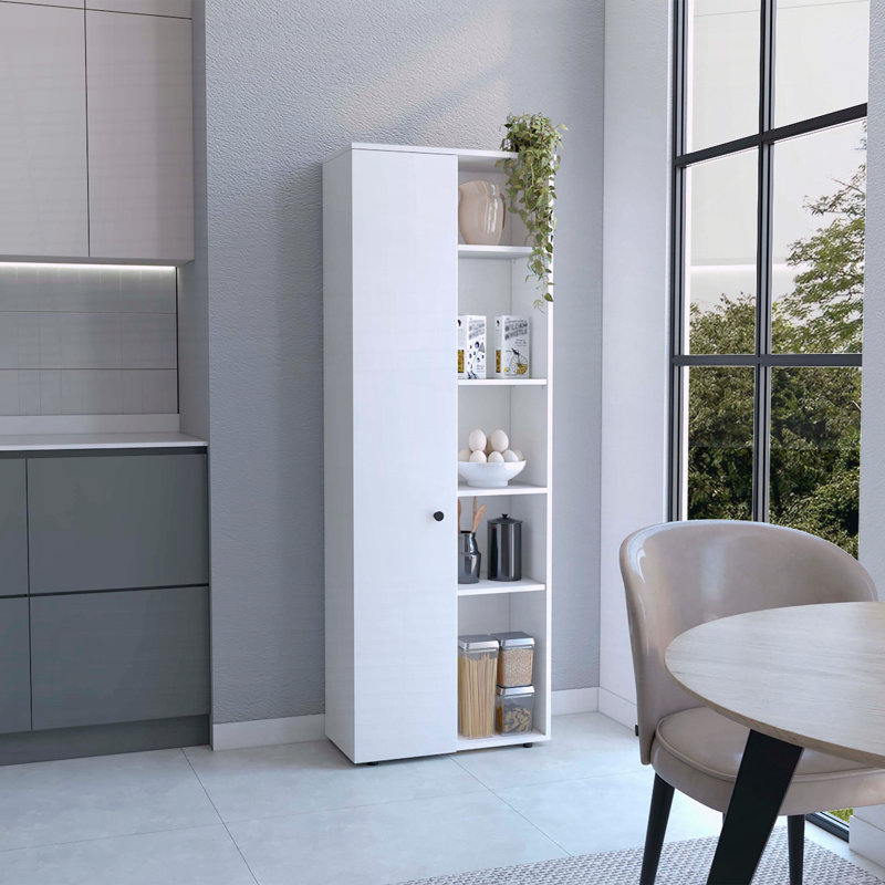 Armoire de rangement Hoyt avec cinq tablettes intérieures et extérieures, Blanc