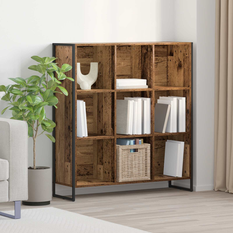 108cm H x 99.5cm W Steel Book Cabinet Bookcase, Old Wood