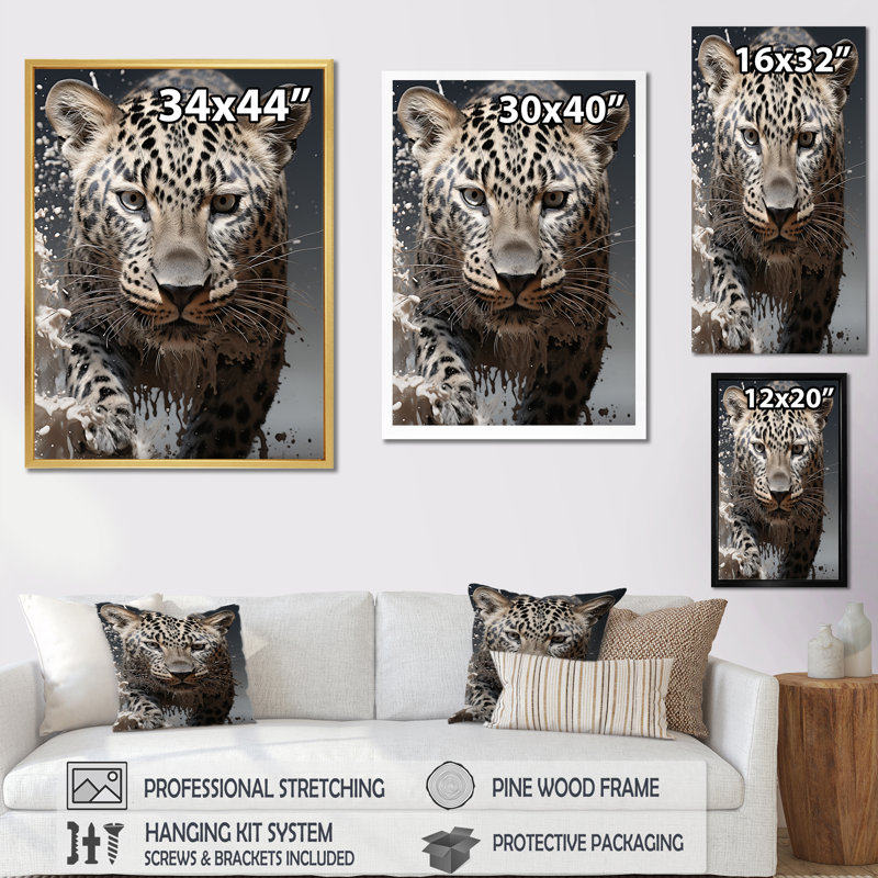 Leopard Mysterious Hunter, reproduction d'art sur toile, Cadre doré simple, H 20 po x l 12 po x P 1 po