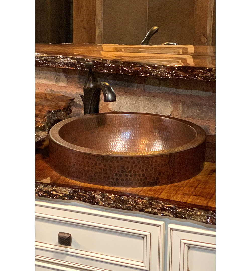 15" Small Round Skirted Vessel Hammered Copper Sink Premier Copper Products