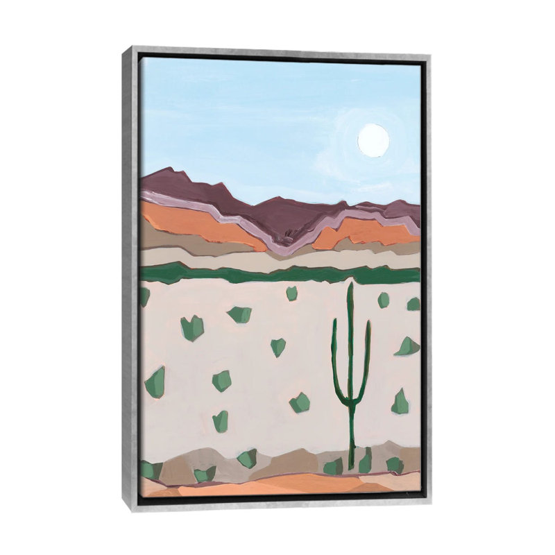 Lune sur cactus, 2023 - reproduction d'art murale - toile encadrée, 40 po x 26 po, Toile avec cadre, Argent