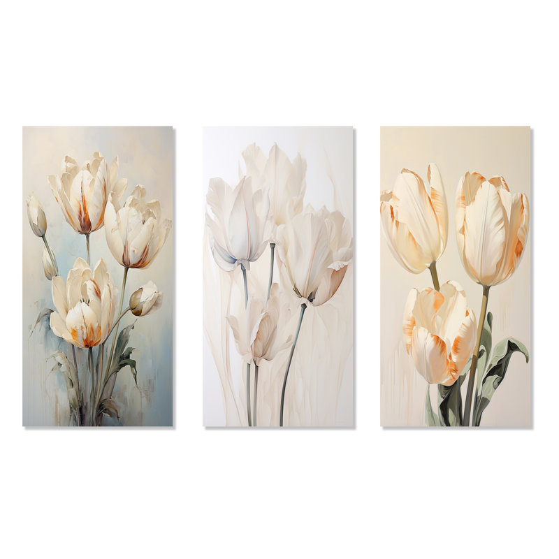 Minimalism Beige Tulips Symphony - Tulips Metal Wall Decor Set Of 3, 32" H x 48" W