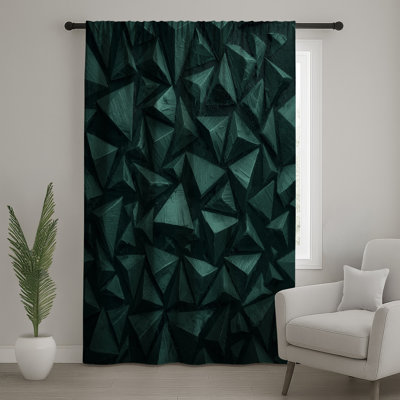 Rideaux vert à motif de pyramides géométriques vertes