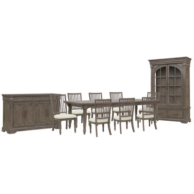 Extendable Leg Dining Table with 8 Side Chairs Server and China Cabinet