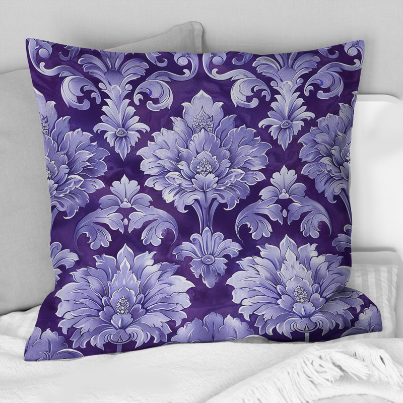 Coussin décoratif mauve et argenté damassé beauté III, H 16 po x l 16 po