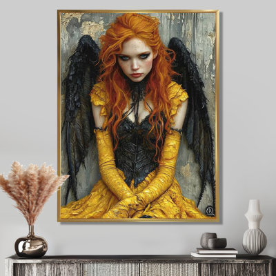 Art mural de salon gothique rousse Pixie Black Wings - ailes d'ange