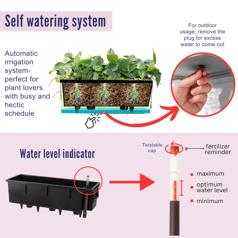 Latitude Run Outdoor Rail Planter For Balcony (2 Pack, 20 Inch) Large  Black Self Watering Deck Railings Planters With Brackets, Rectangular  Plastic Fence Flower Box Designer Choice With Rattan Pattern | Wayfair