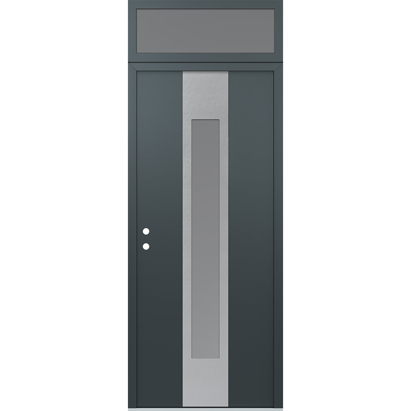 Porte d'entrée pré-suspendue en acier argenté à panneau gauche Diamond, Gelé, Argent argent
