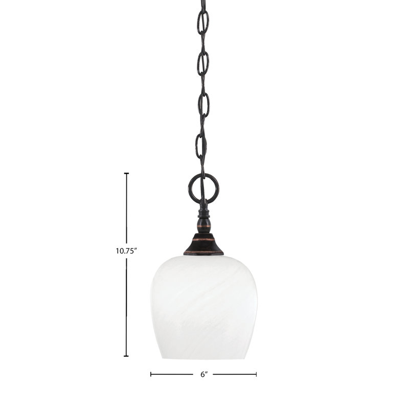 Mini-luminaire suspendu en chaîne avec verre de marbre blanc 6 po, Cuivre / noir