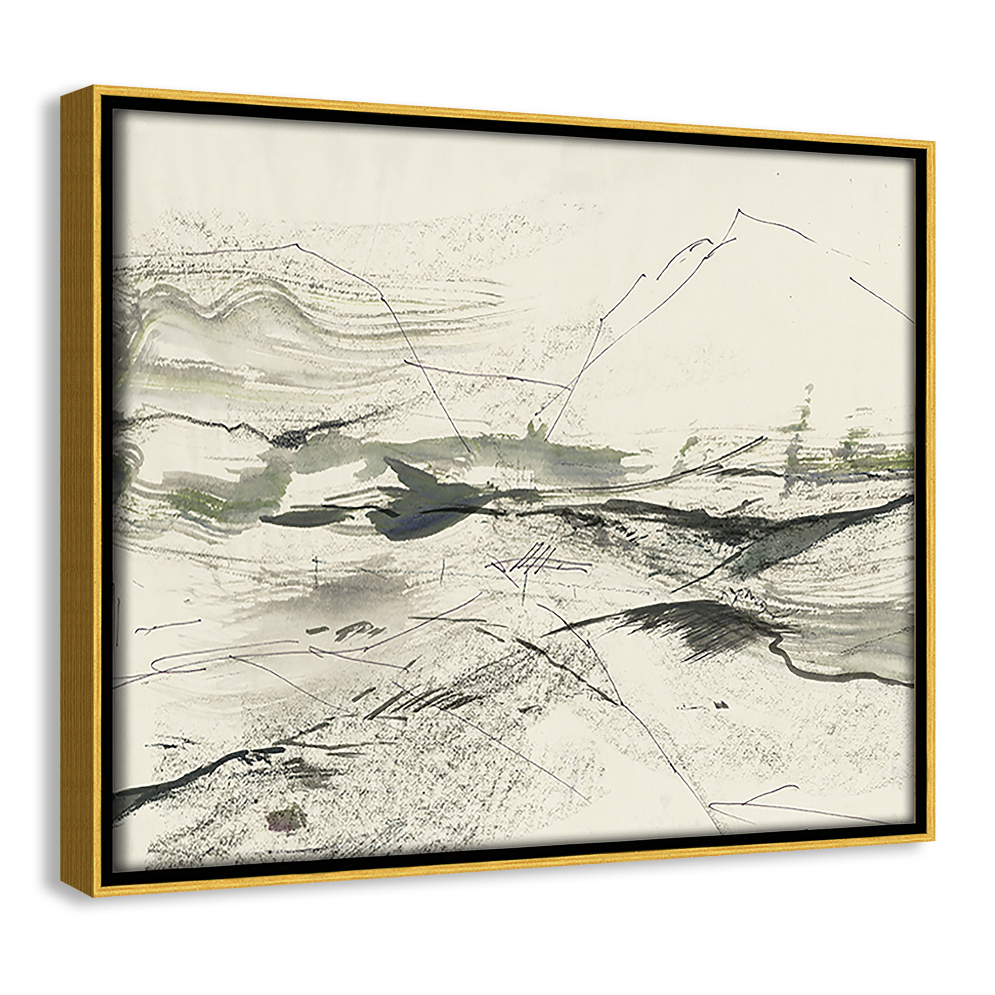 Green Sketches by PI Studio, 9.5" H x 11.5" W x 2" D, Gold Floater Framed, No Mat