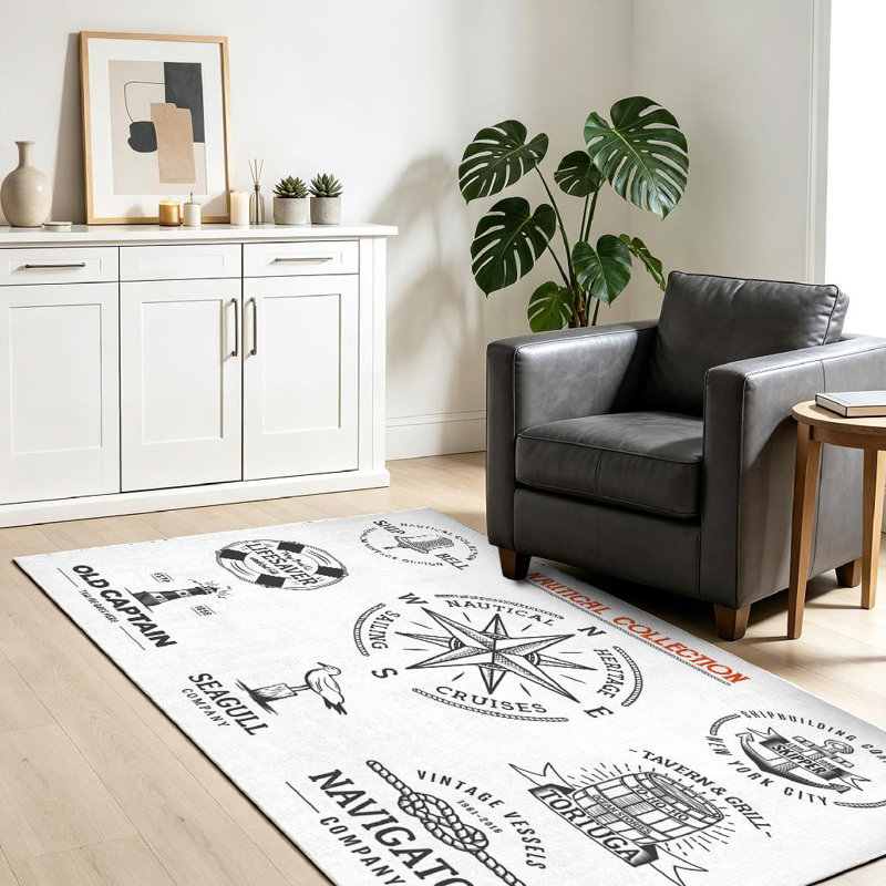 Tapis bleu lavable rétro rétro bleu marine, Rectangle 39" x 63"