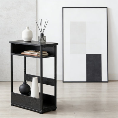 3-Tier Narrow Side Table With Storage Shelf, Slim End Table For Small Spaces, Modern Skinny Sofa Table Or Bedside Nightstand With Magazine Rack, Space-Saving Design