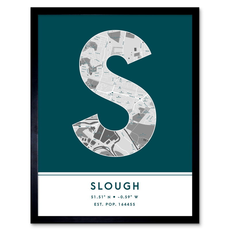 Slough City Map Slough Teal by Wee Blue Coo - Single Picture Frame Typography