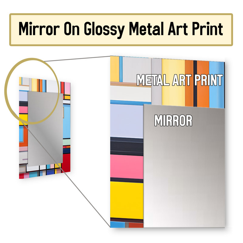Rainbow De Stijl Abstraction - miroir mural décoratif formes abstraites, grand miroir jaune, impression d'art en métal