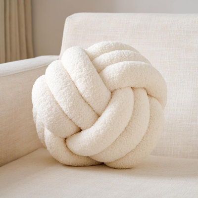 Knot Pillow Ball, Soft Home Decorative Round Throw Pillow, Handmade Knotted Plush Pillow, Round Boucle Pillow Cushion (8.6 Inches Ivory)