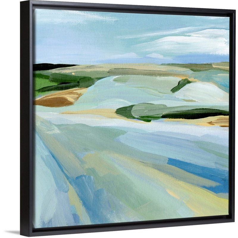 «Sky Blue Fields II» par Annie Warren - reproduction d'art sur toile, Cadre flottant noir, H 18 po x l 18 po x P 1,75 po