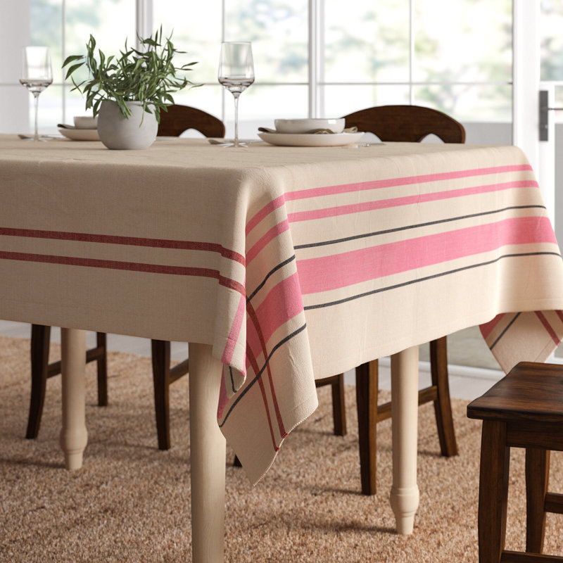 Shelton 100% Cotton Tablecloth, 80" L x 64" D, Red/Taupe