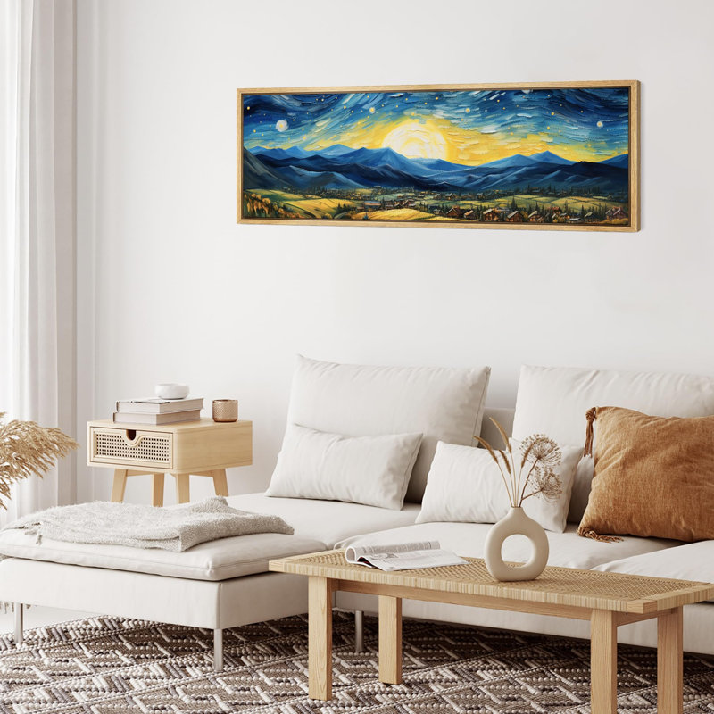 Célèbre œuvre d'art «Starry Night Over The Rhone Vibrant Landscape», reproduction sur toile, H 20 po x l 60 po, Naturel