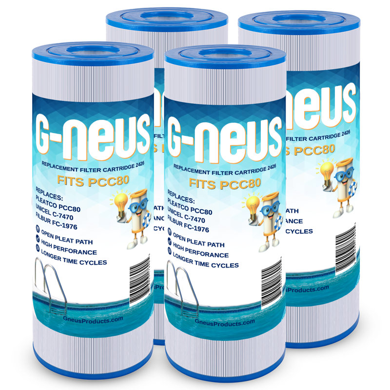 G-NEUS Pool & Spa Filter | Replaces Pentair CCP320, Pleatco PCC80-PAK4, Ultral-A5, Unicel C-7470, Filbur FC-1976 | 80 Sq Ft Coverage (x4) | High Performance Replacement Cartridge, 4 Pack