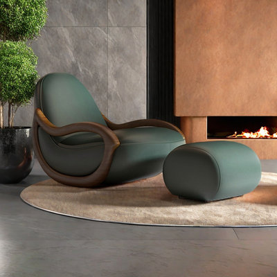 Leisure Faux Leather Rocking Chair with Ottoman