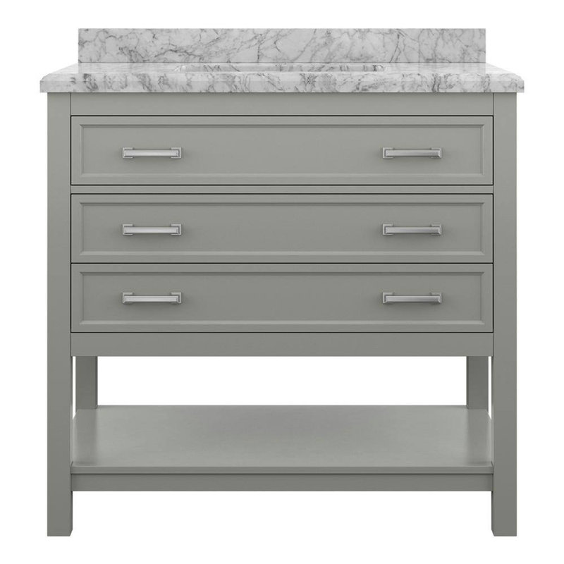 Meuble-lavabo simple 37 po avec plateau en marbre de Carrare Keisha, Gris