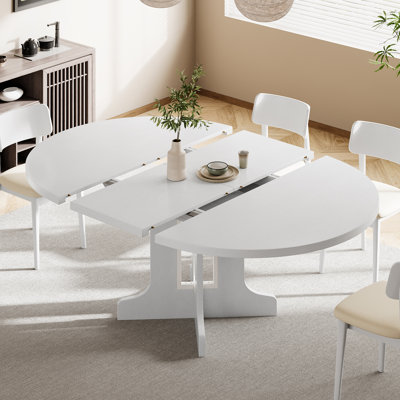 59" Extendable Round Dining Table For 4-8 , Modern Kitchen Oval Dining Table, Space Saving, Wooden Tabletop & Base